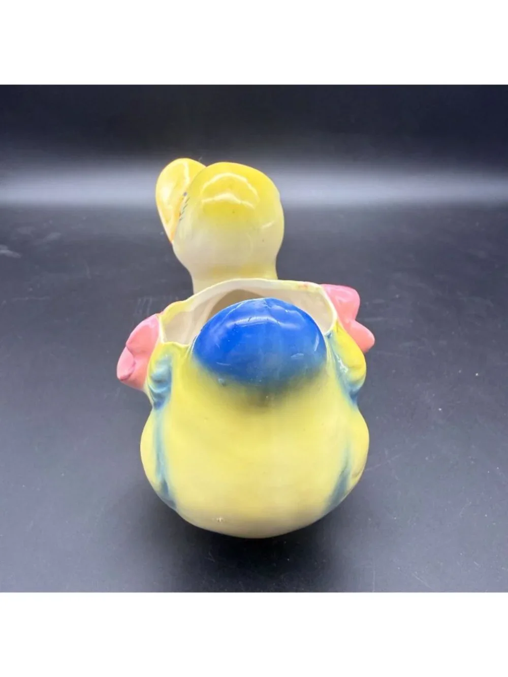 Vintage Duck Planter Ceramic Pottery Big Side Eyes Kitsch Nursery Decor Yellow